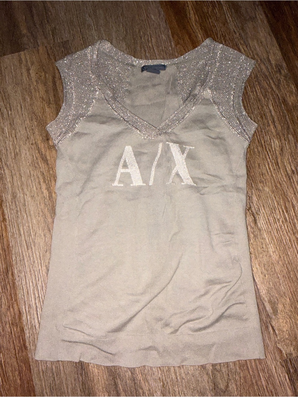 Armani Exchange Glitter Cap-Sleeve V-Neck Tank - silver